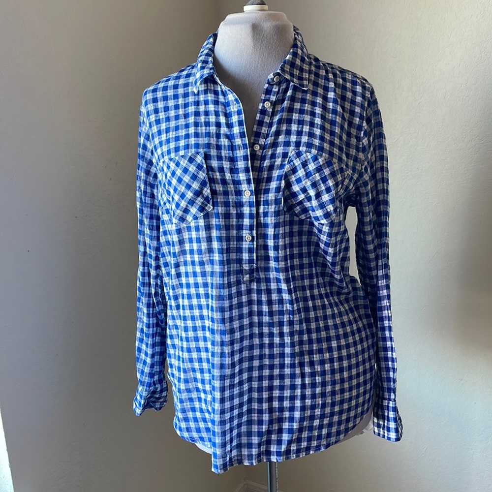 Merona Checkered Long Sleeve Top blue white xxl